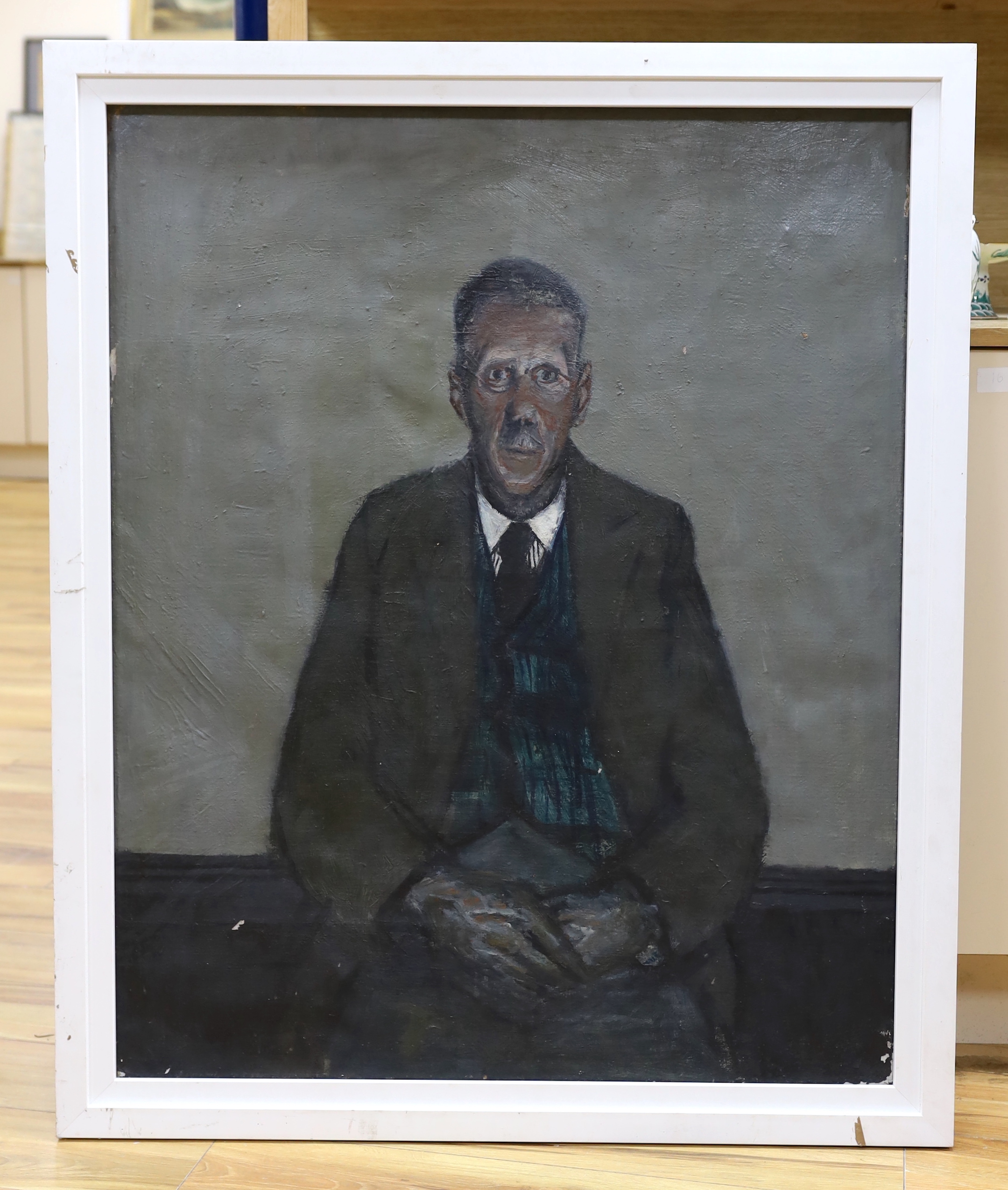 Circle of Ruskin Spear (1911-1990), oil on canvas, Portrait of L.S. Lowry, c.1950, 98cm x 80cm